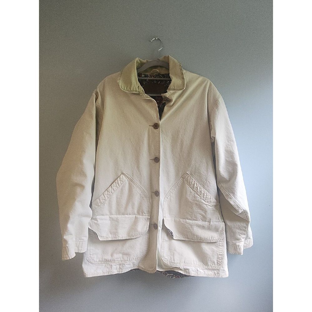 WOOLRICH Womens Jacket Coat with Floral Lining sz M Barn Chore 5150 Stone